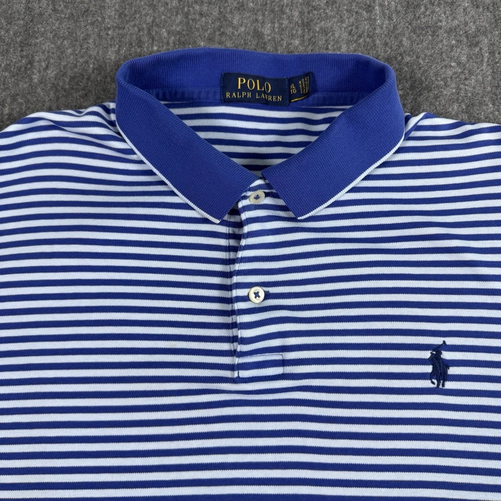 Polo Ralph Lauren Men's XL Blue White Striped Cotton Polo Shirt Short Sleeve